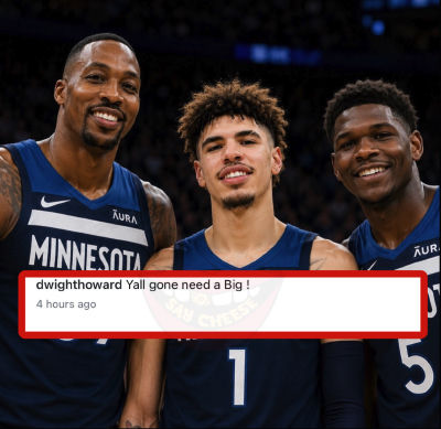 AI-generated image of Dwight Howard, LaMelo Ball, and Anthony Edwards in Minnesota Timberwolves jerseys