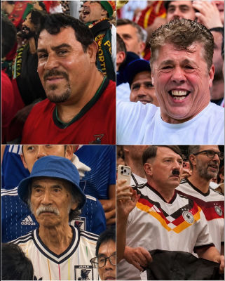 AI-generated collage of World Cup fans in national football jerseys