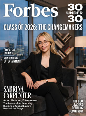 AI-generated Forbes magazine cover featuring Sabrina Carpenter on the 30 Under 30 list