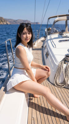 AI-generated image of unidentified woman on a sailboat