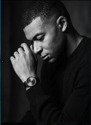 AI-generated black-and-white portrait of Kylian Mbappé