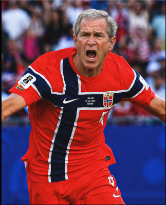 AI-generated image of George W. Bush in a Norway 2006 World Cup jersey