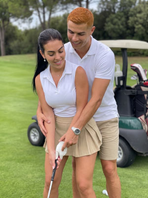 Deepfake image of Cristiano Ronaldo and Georgina Rodríguez on a golf course