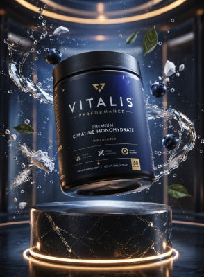 AI-generated Vitalis Performance creatine monohydrate supplement advertisement