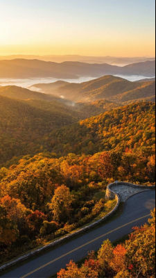 AI-generated autumn mountain landscape with winding road