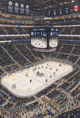 AI-generated image of a Toronto Maple Leafs arena during a game