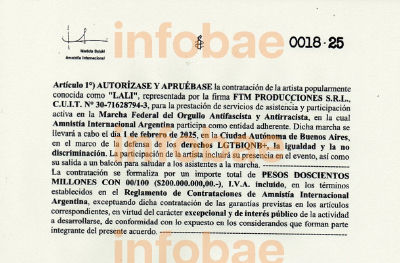AI-generated document depicting Lali Espósito contract for antifascist pride march