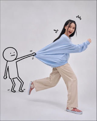 AI-generated image of a woman being pulled by a cartoon stick figure