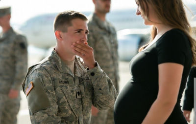 AI-generated image of a surprised Air Force airman at a pregnancy reveal