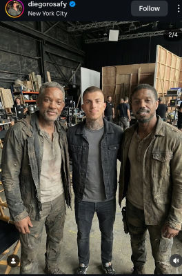 AI-generated image of Will Smith,  Bryan Cranston , and Michael B. Jordan on a film set