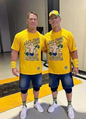 AI-generated image of John Cena and Vinny Testaverde in matching farewell tour shirts