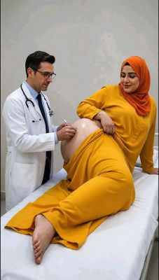 AI-generated image of a man depicted as a doctor examining a pregnant woman