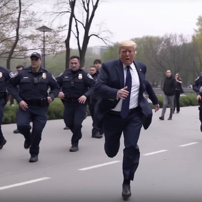 AI-generated image of Donald Trump running from police in a park