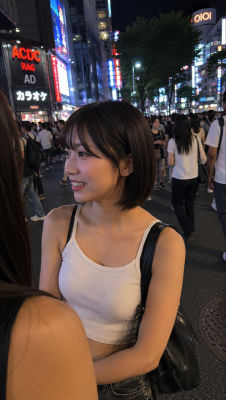AI-generated image of a woman on a Tokyo street at night