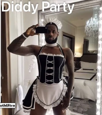 AI-generated image of LeBron James in a French maid costume captioned 'Diddy Party'