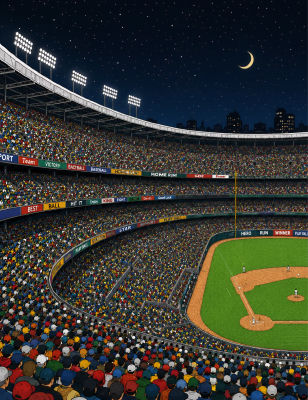 AI-generated illustration of a baseball stadium at night