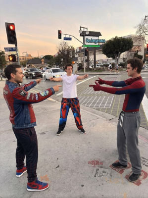 AI-generated image of Tobey Maguire, Andrew Garfield, and Tom Holland in Spider-Man pointing meme