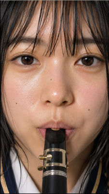AI-generated portrait unidentified woman playing an oboe