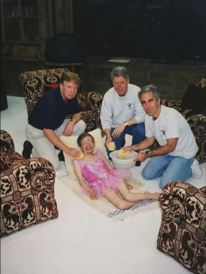 AI-generated image of Donald Trump, Bill Clinton, Jeffrey Epstein, and Stephen Hawking posed together