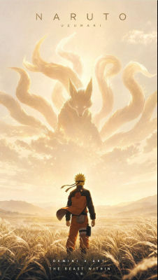 AI-generated Naruto fan art featuring the Nine-Tailed Fox