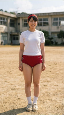 AI-generated image of a young student in athletic wear at a Japanese school