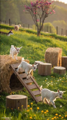 AI-generated image of baby goats playing on a farm