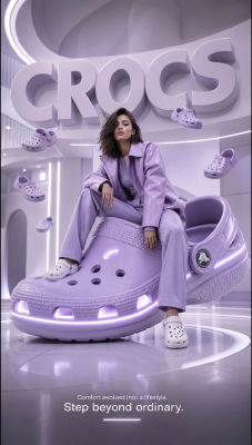 AI-generated image of a woman in a Crocs advertisement