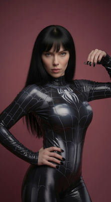 AI-generated image of Scarlett Johansson in a symbiote Spider-Woman suit