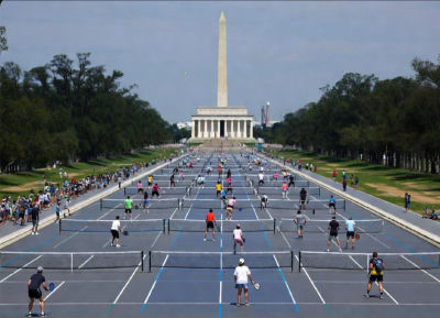 AI-generated image of people playing pickleball on the National Mall