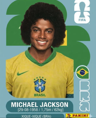 AI-generated Panini FIFA World Cup card of Michael Jackson on Brazil national team