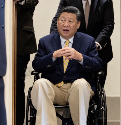 AI-generated image of Xi Jinping seated in a wheelchair