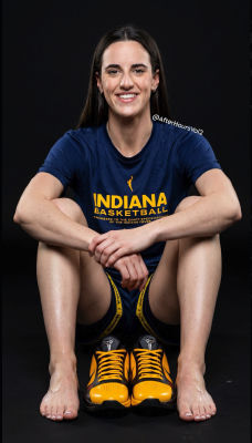 Deepfake of Caitlin Clark in Indiana Fever gear with composited basketball sneakers