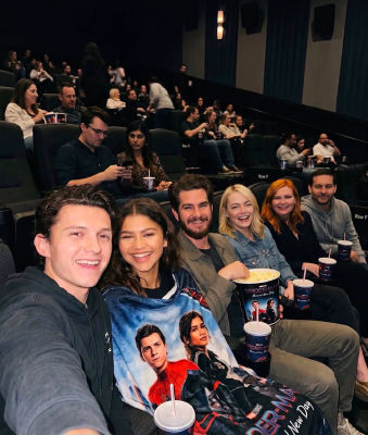 AI-generated image of Tom Holland, Zendaya, and Andrew Garfield at Spider-Man: Brand New Day screening