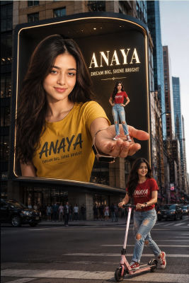 AI-generated Anaya brand billboard image featuring a synthetic woman