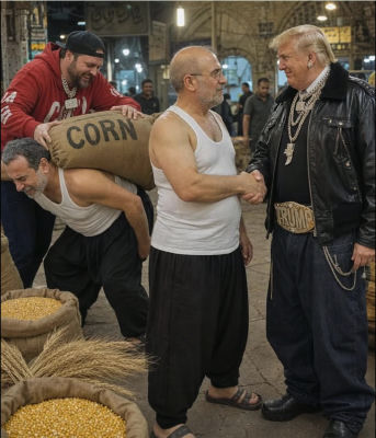 AI-generated image of Donald Trump and JD Vance in a market scene