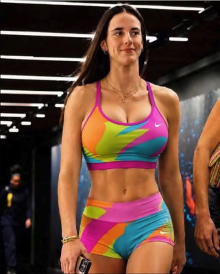 AI-generated image of a woman in colorful Nike athletic wear at a gym