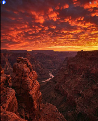 AI-generated image of the Grand Canyon at sunset with dramatic clouds