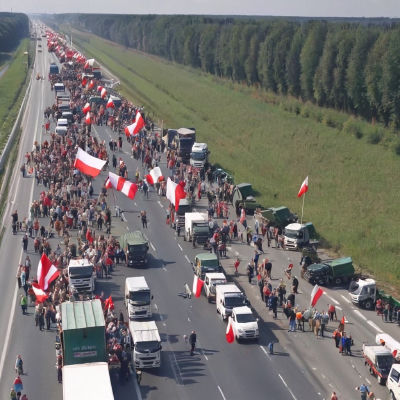 AI-generated image of Polish highway protest linked to Donald Tusk