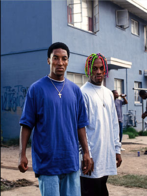 AI-generated image of Scottie Pippen and Dennis Rodman in 90s-style urban setting