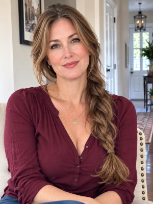 AI image detected of a woman in a burgundy dress