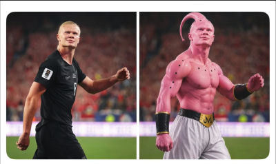 AI-generated image resembling Erling Haaland transformed into Majin Buu