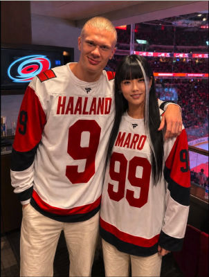 AI-generated image appearing to show Erling Haaland and an unidentified woman at a Carolina Hurricanes game