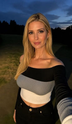 AI image detected of Ivanka Trump in an off-shoulder color-block top