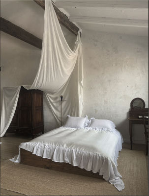 AI-generated image of a rustic bedroom with canopy bed