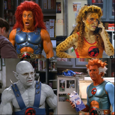 AI-generated face-swap of Jason Alexander, Colin Farrell, and Michael Richards as ThunderCats characters