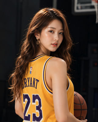 AI-generated image of a woman in a Kobe Bryant Lakers jersey