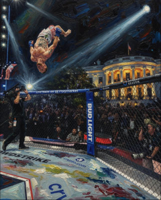 AI-generated painting of an MMA fight staged at the White House