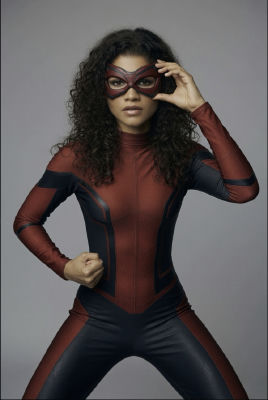 AI-generated image of Zendaya in a Spider-Man-style superhero costume