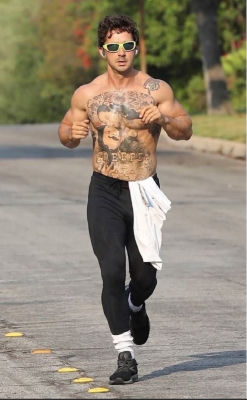AI-generated image of Shia LaBeouf running shirtless on a road