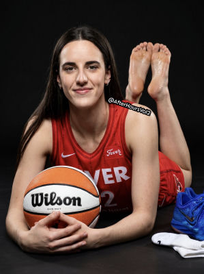 AI-generated image of Caitlin Clark in Indiana Fever basketball photoshoot